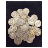 50 Assorted 90% Silver Mercury Dimes
