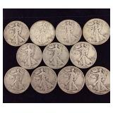 11 Assorted Walking Liberty Half Dollars