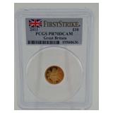 2011 Great Britain £10 Gold Proof 1/10 oz Britannia coin, certified by PCGS as PR70 Deep Cameo First Strike.