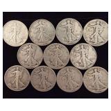 11 Walking Liberty Half Dollars