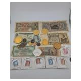 Large Selection of Foreign Currency, Tokens and Hitler Stamps