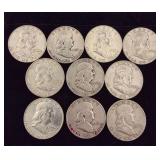 10 Benjamin Franklin Half Dollars *See Description
