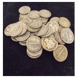 50 Assorted 90% Silver Mercury Dimes
