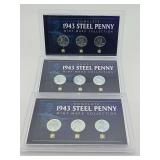 Three 1943 Steel Penny Mint Mark Collections