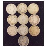 10 Assorted Barber Quarters