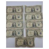 Nine 1957B $1 Silver Certificates