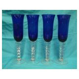 9 1/4" T Cobalt Blue & Glass Champagne Flutes
