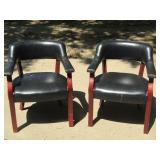 2 Wood & Black Vinyl? Chairs w/ Nailhead Design