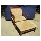 Wood Framed Large/Wide Upholstered Chair & Ottoman