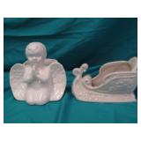 Praying Angel & Sleigh Ceramic Left 5 1/2" T