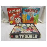 Board Games Yatzee, Parcheesi, Trouble