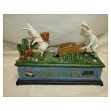 Cast Iron Bunnies Bank 8 1/2" L