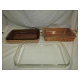 3 Glass Baking Dishes 2 w/ Baskets
