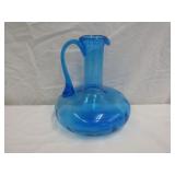 Blue Blown Glass Pitcher 9" T x Approx 8" Dia