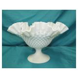 Hobnail Milk Glass Candy Dish 6 3/4" T x 10" W