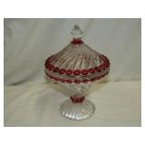 Pressed Glass Covered Candy Dish 8" T x 5" Dia