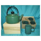 Kirby & Allen 2 Qt Tea Kettle w/ 4-   11oz Mugs