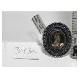 German Silver & Smokey Quartz Ring Sz 7