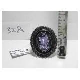 German Silver & Amethyst Ring Sz 9