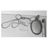 German Silver Rainbow Moonstone Pendant w/ 18" Chn
