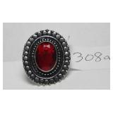 German Silver & Garnet Ring Sz 6