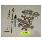 Foreign Currecy & Sterling Pieces Sterling on Left