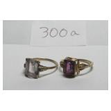 10K Rings w/ Pink & Purple Stones Sz 6