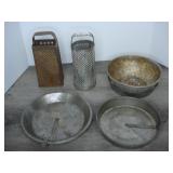 Lot of Vintage Cheese Graters and Cooking Pans