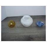 Lot of Glass Paper Weight and Blue Top Jar