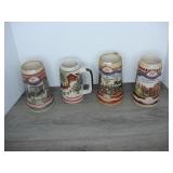 Lot of 4 Beer Steins Budweiser and Miller High...