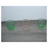 Lot of 3 Vintage Green and Pink Glasses