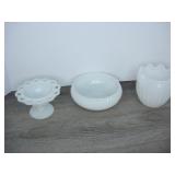Lot of Milk Glass Bowl, Candy Dish, and Vase