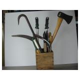 Lot of Handled Tools - Pry Bar, Axe, Loppers,...