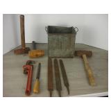 Steel Bucket with Hammers, Mallets, Files, Pipe...