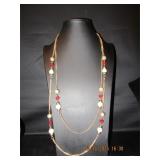 Long silvertone dual strand necklace
