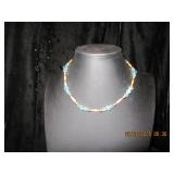 Light blue and gold beaded choker