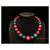 Jewel Tone Wooden Graduated Bead Necklace