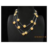 Triple Strand Silver Tone Necklace with Peach Disk