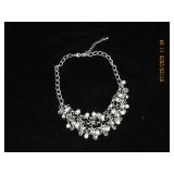 Silver-Tone Chain Necklace with Faux Pearl and Cry