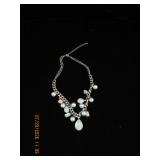 Silver-Tone Chain Necklace with Faux Pearl and Min