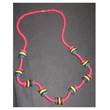 Red and Multi-Colored Disc Bead Necklace