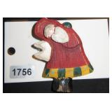 Hand-Carved Wooden Santa Claus Brooch