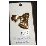 Gold-Tone Bow and Heart Dangle Brooch