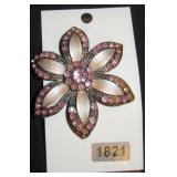 Flower Brooch with Pink Rhinestones