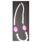 White and Pink Bead Necklace with Gold-Tone Accent