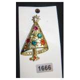 Gold-Tone Rhinestone Christmas Tree Brooch