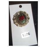 Oval Gold-Tone Floral Brooch