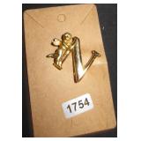 Gold-Tone Cherub and Letter N Brooch