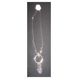 Long Silver-Tone Chain Necklace with Circle Pendan