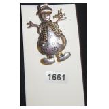 Silver-Tone Snowman Figural Pin